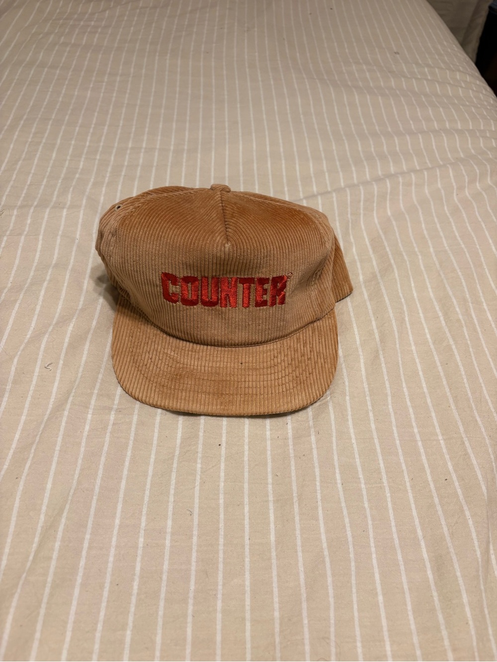 Corduroy Cap with Red "COUNTER" Embroidery
